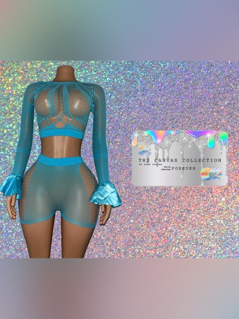 Exotic Dancewear: Teal Mesh Two-Piece Set & pasties